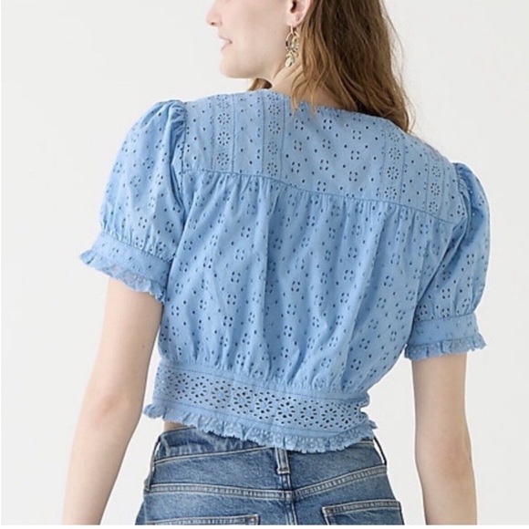 J. Crew NWT Eyelet Cropped Top Blouse Lace Covered Buttons BLACK medium - Picture 8 of 16